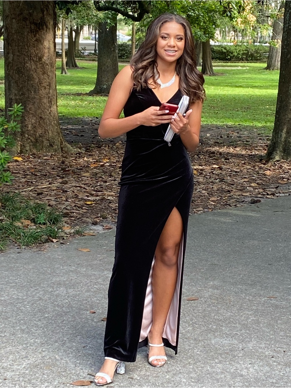 Black Velvet V-Neck High-Slit Prom Dress
